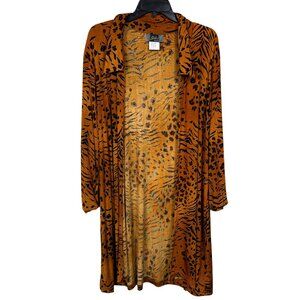 Slinky Brand Cardigan Womens Large Brown Animal Print Open Front Duster Long